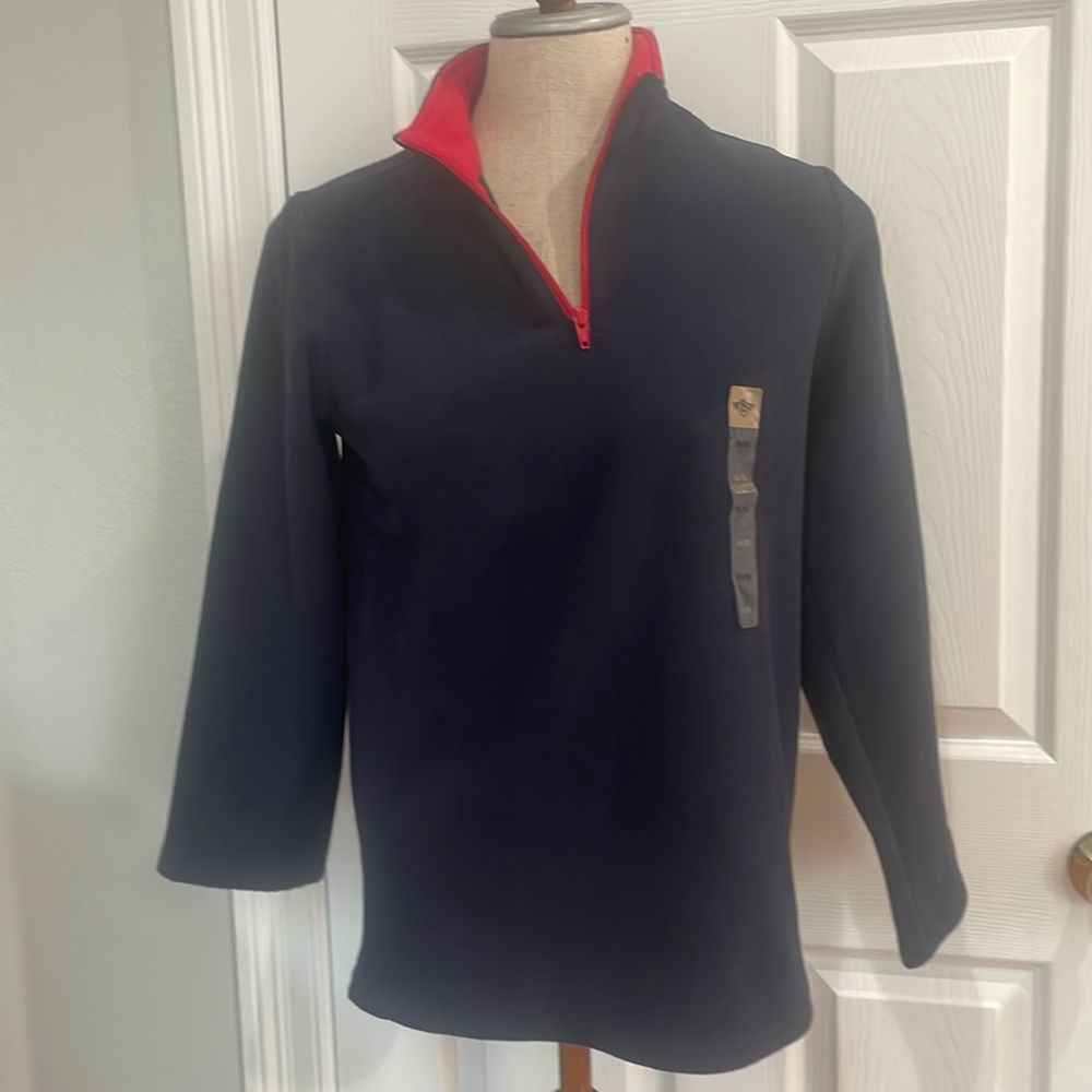 Eight bells jacket fleece pull over 3/4 zip polyester navy blue red size 14 boys